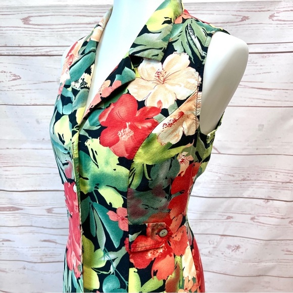 Vintage 90’s Y2K Tropical Floral Hawaiian Rose Button Front Open Back Maxi Dress - Picture 3 of 10